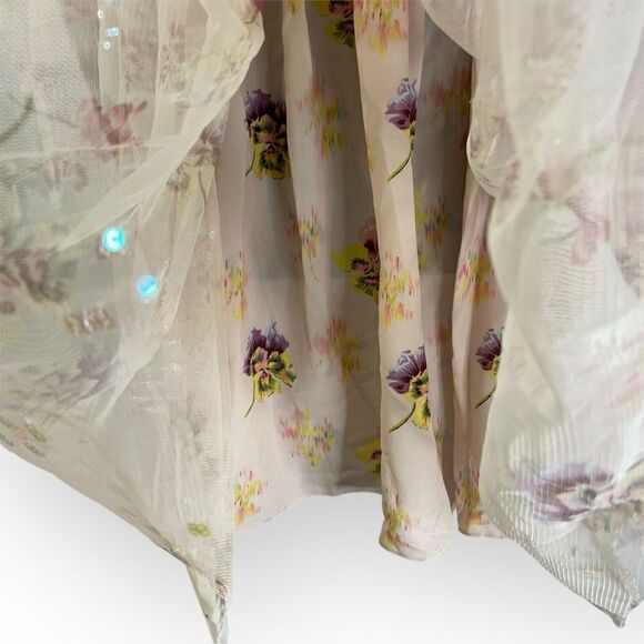 Needle & Thread Sequin Mini Dress with Sheer Sleeves in Dusty Mauve Pink Floral - Picture 9 of 15